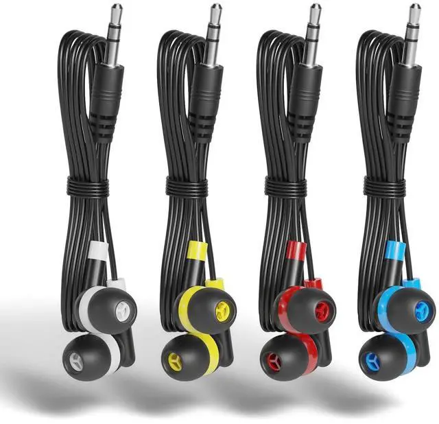 Alt view image 3 of 4 - SP SOUNPRETTY 120 Pack Wholesale School Earbuds in Bulk - 4ft Tangle-Free Cord, 4 Colors, 85dB Safe Volume Headphones for Classroom, Chromebook, Tablet - Individually Wrapped