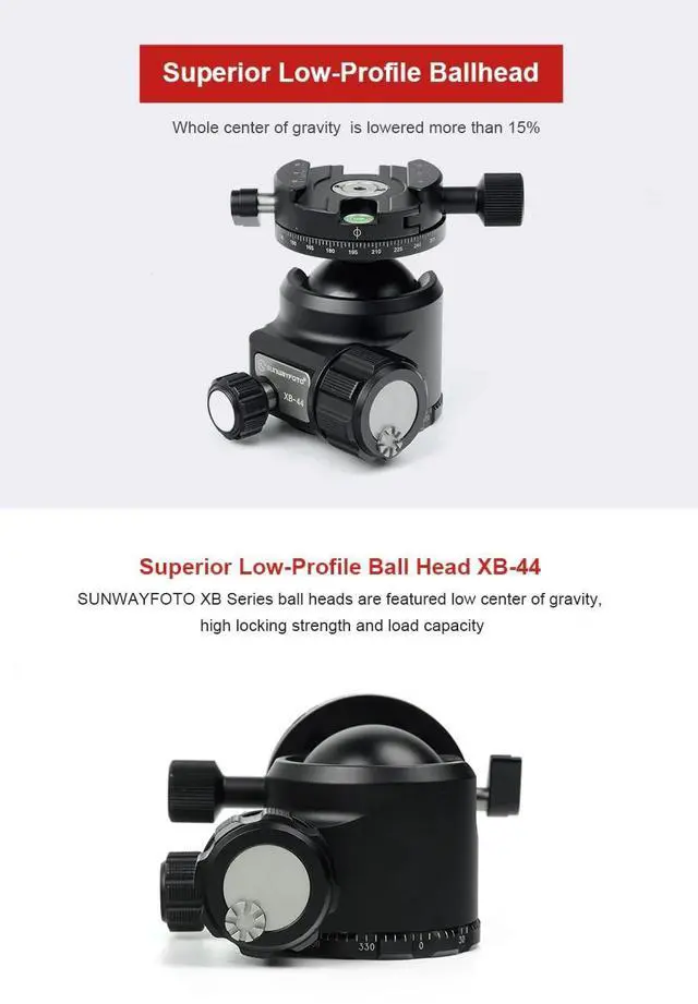 Alt view image 3 of 5 - SUNWAYFOTO XB-44DDHX Superior Low-Profile Ballhead with Panning Clamp, 88.18lbs Capacity