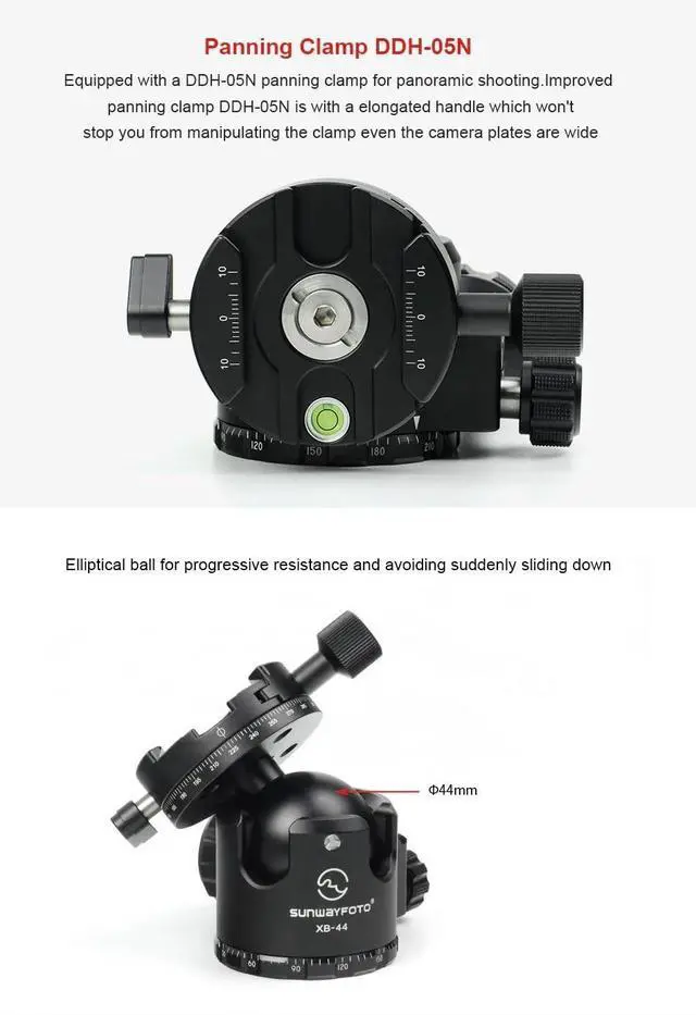Alt view image 4 of 5 - SUNWAYFOTO XB-44DDHX Superior Low-Profile Ballhead with Panning Clamp, 88.18lbs Capacity