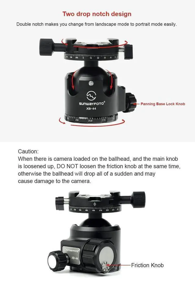 Alt view image 2 of 5 - SUNWAYFOTO XB-44DDHX Superior Low-Profile Ballhead with Panning Clamp, 88.18lbs Capacity