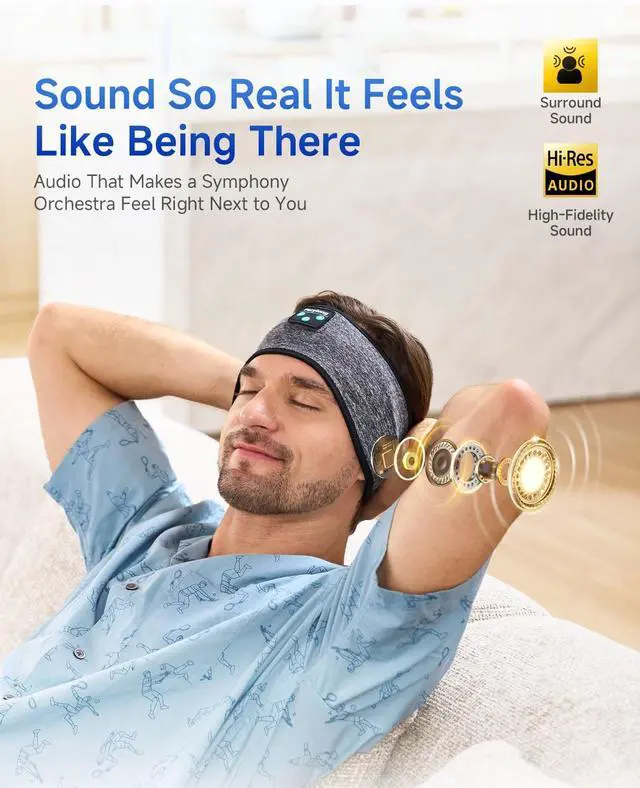 Alt view image 3 of 5 - Perytong Sleep Headphones with Bluetooth 5.4 Headband, Wireless Sleeping Headphones for Side Sleepers, Sweat-Proof Sport Headband Headphones for Yoga Running Travel Insomnia Meditation