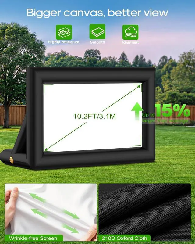Alt view image 4 of 5 - OWFUVO 3-in-1 14FT Inflatable Projector Screen - Outdoor Movie Screen, Dart Board and Football Target with 120W Blower, Front/Rear Screen for Celebration & Outside Movie Night