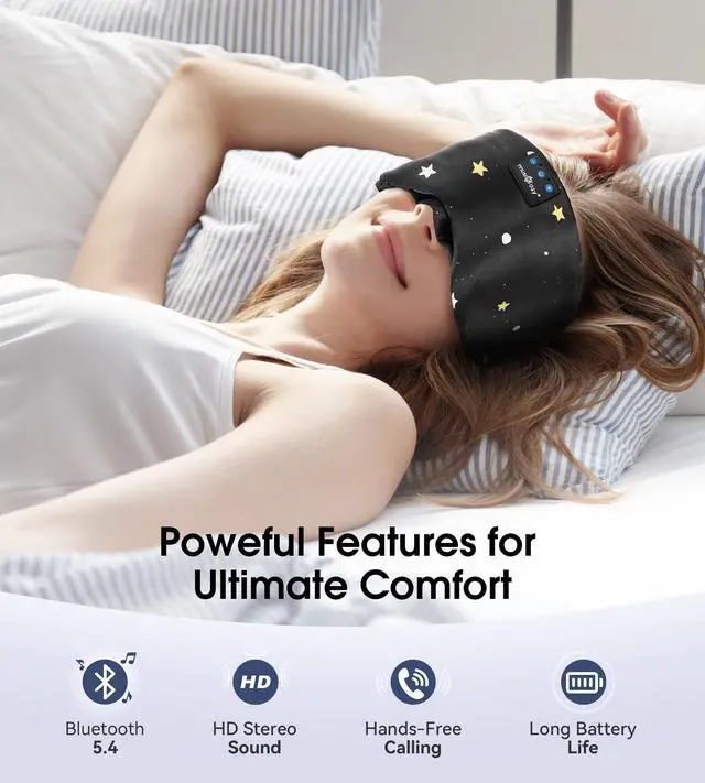 Alt view image 4 of 5 - MUSICOZY Mulberry Silk Bluetooth Sleep Mask with HD Stereo Sound, Wireless Sleep Headband Headphones for Side Sleepers, Adjustable Size, Total Light Blocking, Perfect for Travel Relaxation Slee