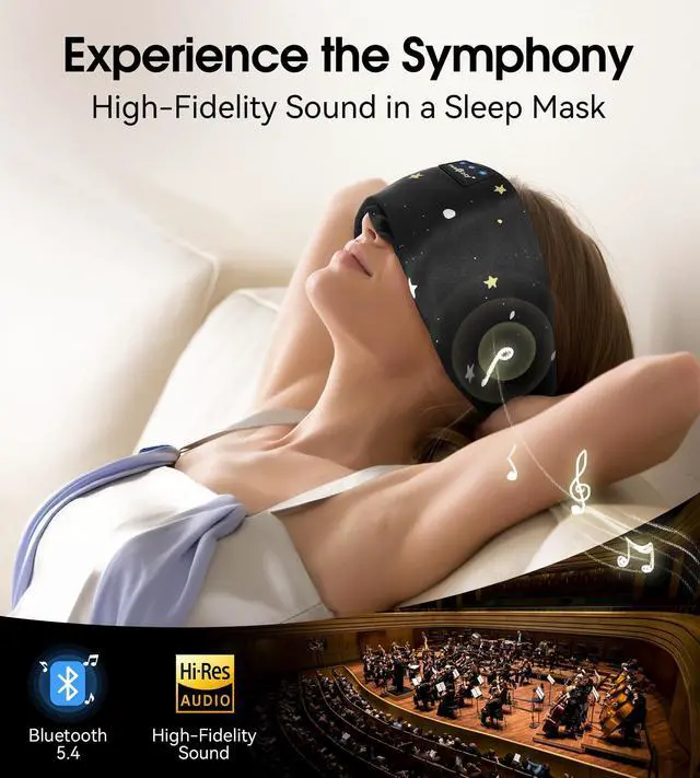 Alt view image 3 of 5 - MUSICOZY Mulberry Silk Bluetooth Sleep Mask with HD Stereo Sound, Wireless Sleep Headband Headphones for Side Sleepers, Adjustable Size, Total Light Blocking, Perfect for Travel Relaxation Slee
