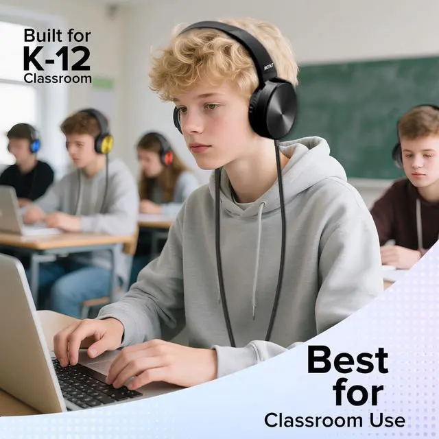 Alt view image 5 of 5 - MKDTNJT 24 Pack Bulk Headphones for Classroom,Adjustable Wired Black Over-Ear Headsets with 3.5 mm Plug for Kids Students School Library Museums Charity Donate (HTC004 Black)