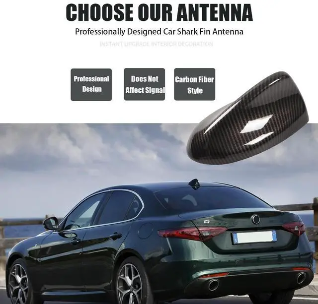 Alt view image 2 of 5 - Fydun Car Antenna Shark Fin Shape Cover Carbon Fiber 175mm Long Roof Aerial Cover Replacement for Giulia 952 2015+