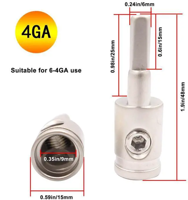 Alt view image 5 of 5 - Dufray 4PCS Heavy-Duty Car Stereo Audio Wire Reducer - 4 Gauge to 8 Gauge for Amp Input, AWG Pin Power & Ground Connection