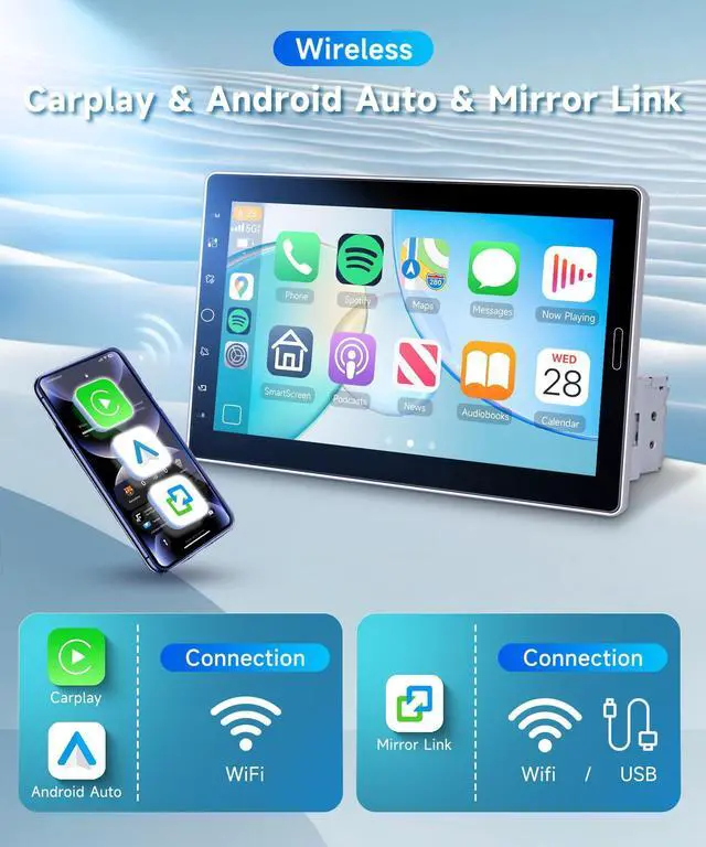 Alt view image 2 of 5 - KYNNT 10.1 inch Single Din Car Stereo Wireless CarPlay Android Auto, Detachable IPS Touch Screen Car Radio with Bluetooth 5.2, Online Video Playback, FM EQ USB SWC Car Audio Receiver Backup Cam