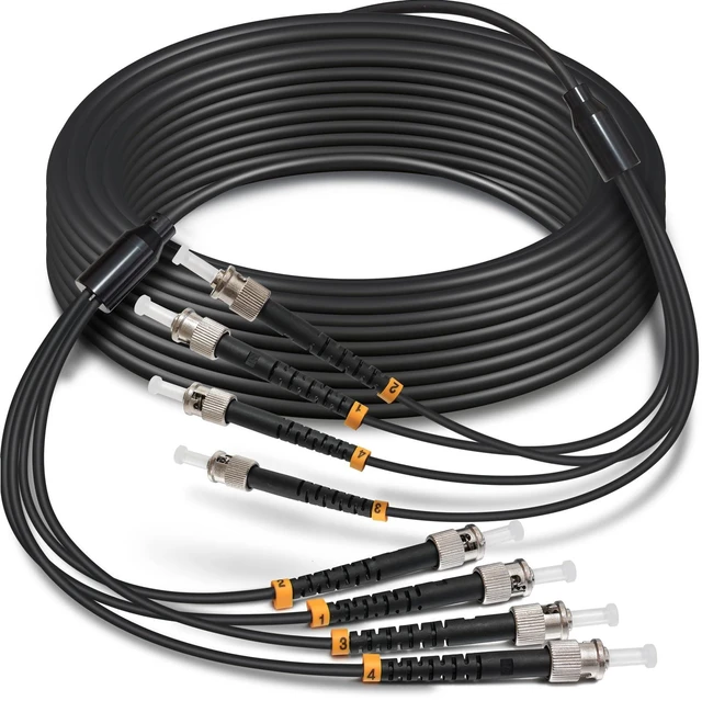 Main image of YUTIANHOME 50ft/15m 4 Core Industrial TPU ST to ST Outdoor Armored Fiber Optic Cable, 4 Strands OS2 Single Mode Fiber Patch Cable with ST Connectors, 9/125um, OD-5mm, Direct Burial ST-ST