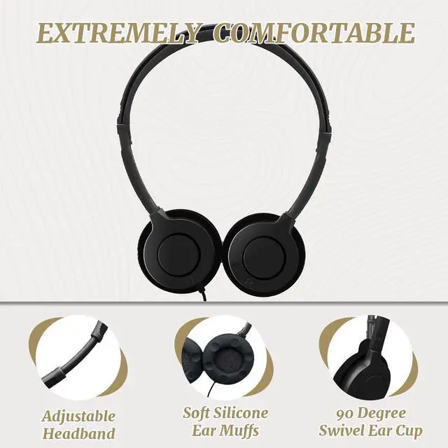 Alt view image 2 of 5 - WAHUWAY 20 Pack Class Set Headphones for Kids Students School Classroom Bulk Earphones Adjustable with 3.5 mm Jack for Library Children Adults(005 Black Headphones)
