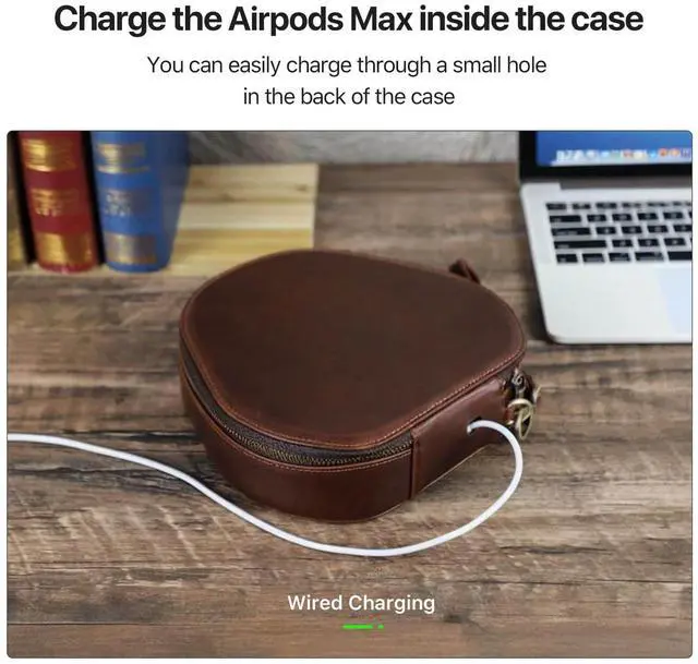 Alt view image 5 of 5 - Hiram Full-Grain Leather Headphone Case Replacement for Apple AirPods Max, Handmade Portable Headphone Case Compatible with Apple AirPods Max