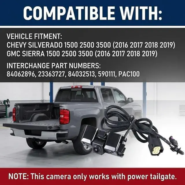 Alt view image 2 of 5 - FUZIDDN Enhance Rear Visibility Backup Camera Assembly Compatible with 2016-2019 Chevy Silverado & GMC Sierra 1500 2500 3500 Tailgate, Replaces 84062896 23363727, Fits Power Tailgate Only
