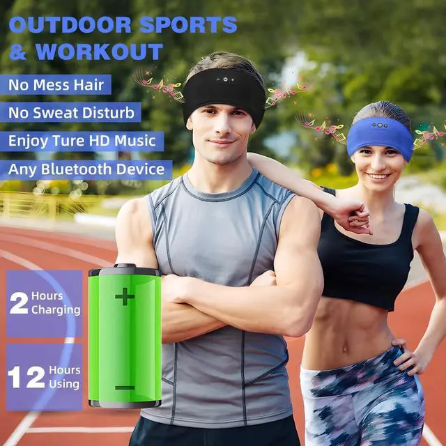 Alt view image 2 of 5 - ASIILOVI 2-Pack Sleep Headphones Headband with Adjustable Hook and Loop, Bluetooth Headband Headphones for Sleeping Workout Running Yoga Gift