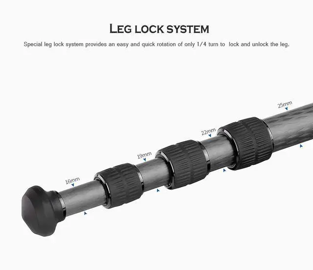 Alt view image 3 of 5 - Leofoto Professional Camera Tripod, 46" Compact Carbon Fiber Tripod for DSLR Video Camcorder, 4 Leg Sections, 360 Ball Head, Max Load 8KG/18Lb (LS-254CX+LH-30)