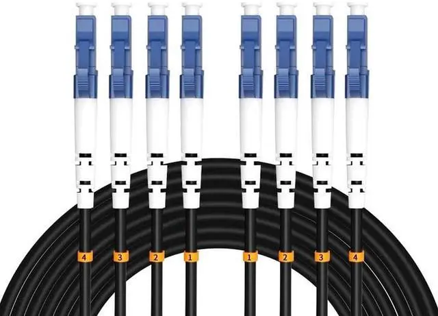 Main image of Elfcam - 100m/328.08ft 4-Core Single-Mode OS2 9/125m Fiber Optic Patch Cable, LSZH Main Jacket, Armored Branch, 2X Duplex LC/UPC to 2X Duplex LC/UPC, 10G/25G/40G/100G Compatible
