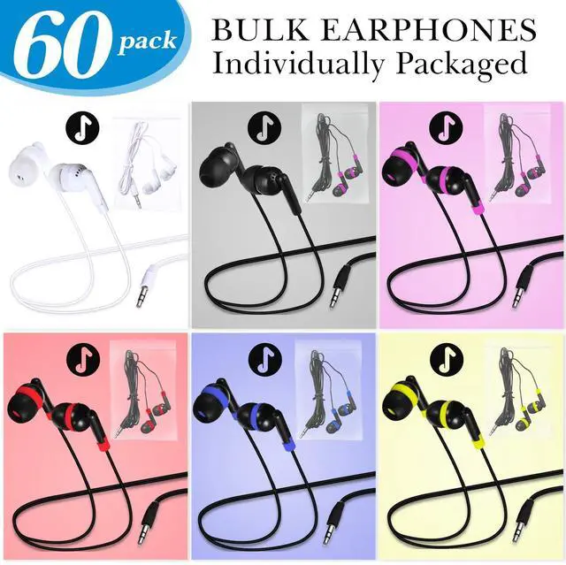 Alt view image 2 of 5 - Konohan 60 Pack Wired Earbuds Bulk 6 Colors Classroom Headphones with 3.5mm Jack Individually Bagged in-Ear Earphones for Classroom, School(Red, Hot Pink, Royal Blue, Yellow, White, Black,Cute)
