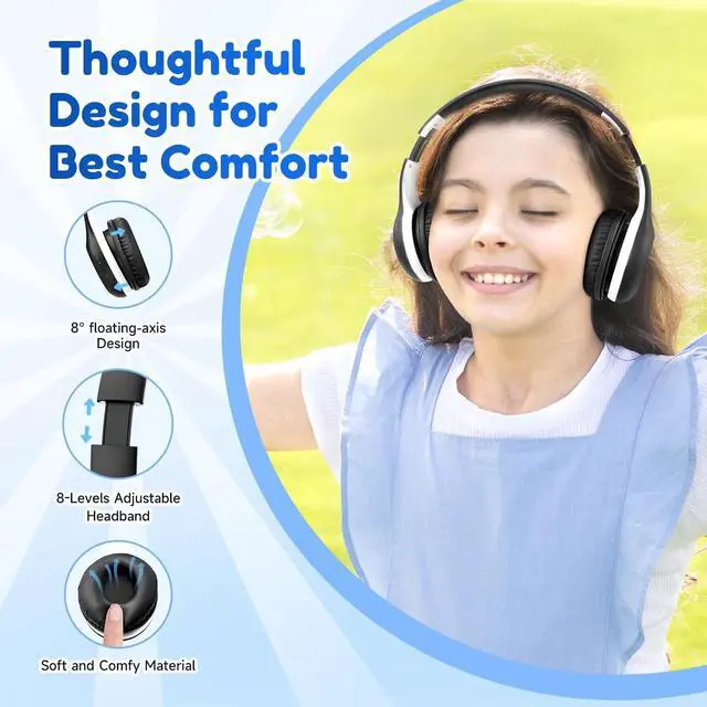 Alt view image 5 of 5 - EarFun K2 Kids Bluetooth Headphones, Kids Headphones with Volume Limited, 40H Playtime, Built-in Mic, Stereo Sound, Foldable Over-Ear Headphone for School/Travel/iPad/Tablet, Black