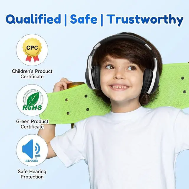 Alt view image 2 of 5 - EarFun K2 Kids Bluetooth Headphones, Kids Headphones with Volume Limited, 40H Playtime, Built-in Mic, Stereo Sound, Foldable Over-Ear Headphone for School/Travel/iPad/Tablet, Black