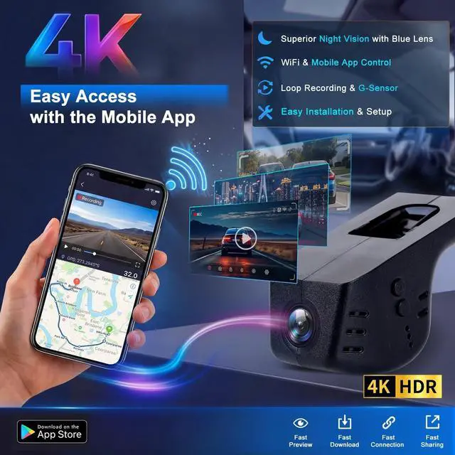 Alt view image 3 of 5 - 4K Dash Cam for Ford F150 & F250 2021-2025 Include Limited XLT XL Raptor Lariat Platinum King Ranch Tremor Model, OEM Hidden Dash Camera with WiFi APP, Night Vision, G-Sensor, 64GB Card