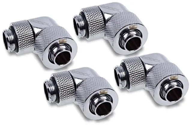 Main image of Alphacool Eiszapfen 13/10mm Compression Fitting, 90 Degree Rotary, Chrome, 4-Pack