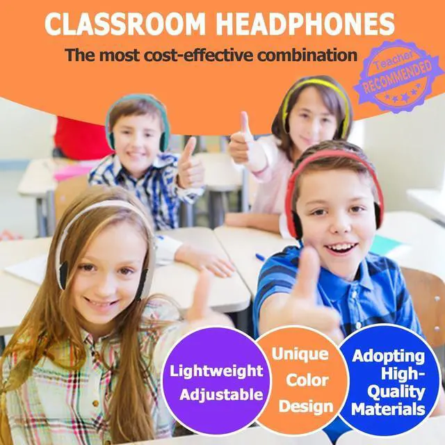 Alt view image 3 of 5 - Ladont 100 Pack Classroom Headphones Bulk for Students Kids Boys Girls Teens, Wholesale Wired Multi Color 3.5mm On Ear Headphones for Chromebook Laptop PC Computer