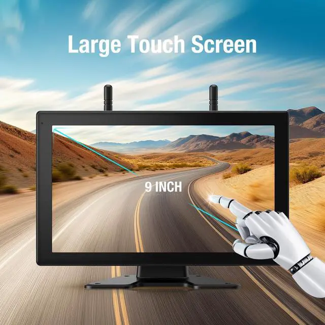 Alt view image 2 of 5 - Magnetic Solar Wireless Backup Camera, 9" IPS Touchscreen Monitor HD1080P DVR Rear View Camera IP69 IR Night Vision No Wiring True 15000mAh Rechargeable Camera for RV, Trailer, Camper, Car,Truc