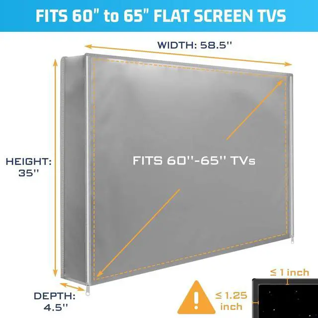 Alt view image 5 of 5 - Outdoor TV Cover 60 to 65 Inch Weatherproof, Waterproof Outside TV Covers Heavy Duty 600D Oxford TV Cover Outdoor TV Screen Protectors Shield with Zippers for Flat Screen Outdoor TVs