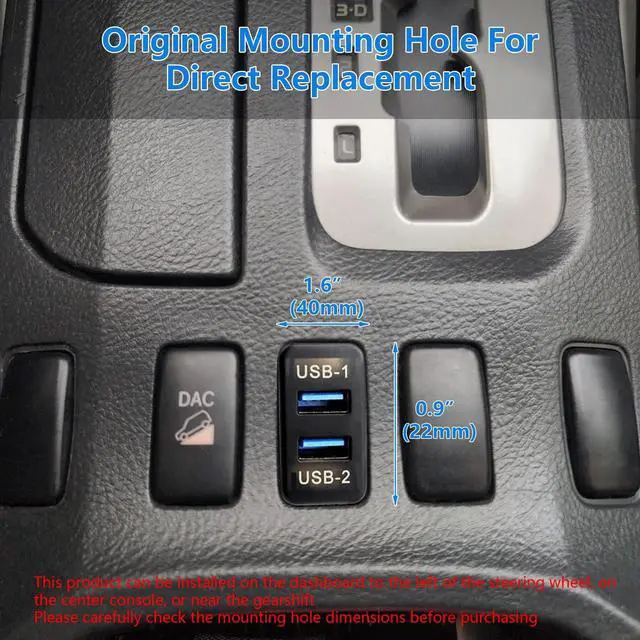 Alt view image 2 of 5 - Timloon Dual USB 3.0 Car Dash Flush Mount Extension Cable Length 3.3FT 1M for Toyota, Size 1.6x0.9x2.3 (Type B)