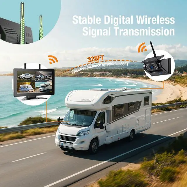Alt view image 5 of 5 - Magnetic Solar Wireless Backup Camera, 9" IPS Touchscreen Monitor HD1080P DVR Rear View Camera IP69 IR Night Vision No Wiring True 15000mAh Rechargeable Camera for RV, Trailer, Camper, Car,Truc