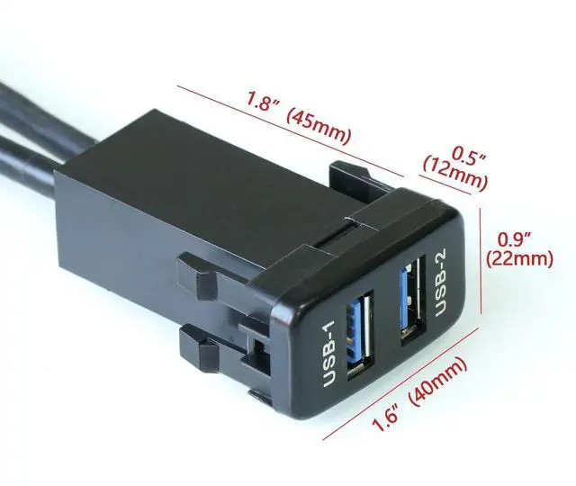 Alt view image 5 of 5 - Timloon Dual USB 3.0 Car Dash Flush Mount Extension Cable Length 3.3FT 1M for Toyota, Size 1.6x0.9x2.3 (Type B)