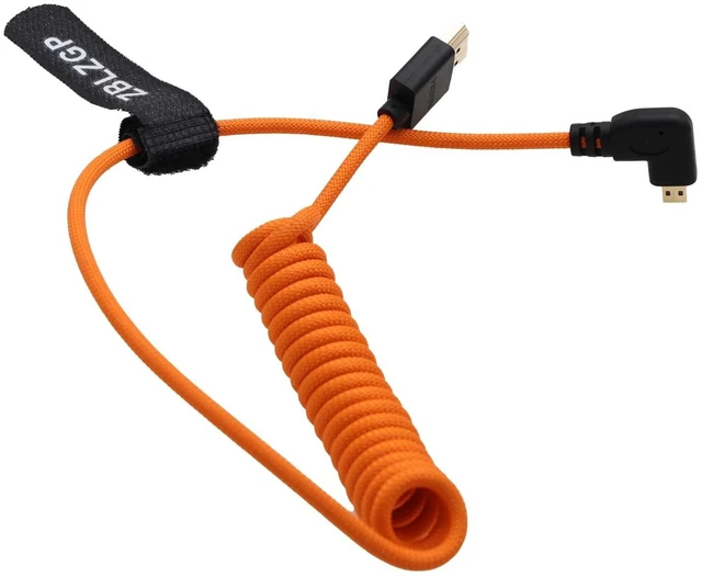 Main image of ZBLZGP Micro-HDMI to HDMI 8K60 4K120 48Gbps RAW Cable for Canon C70 R3 Sony FX3 FX6 Lumix S9 G100 Camera SmallHD Focus Monitor, Right 90-Degree Type A-D HDMI2.1 Coiled Braided 50cm