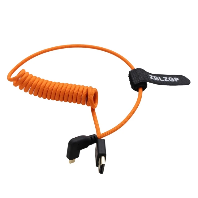 Alt view image 5 of 5 - ZBLZGP Micro-HDMI to HDMI 8K60 4K120 48Gbps RAW Cable for Canon C70 R3 Sony FX3 FX6 Lumix S9 G100 Camera SmallHD Focus Monitor, Right 90-Degree Type A-D HDMI2.1 Coiled Braided 50cm