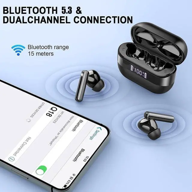 Alt view image 2 of 5 - ZKBSIAXD Wireless Earbuds Bluetooth 5.3, ENC Noise Cancelling in-Ear Headphones with LED Power Display Charging Case, 48H Playtime, 8H Single Charge, HiFi Stereo Sound, Touch Control for iOS An