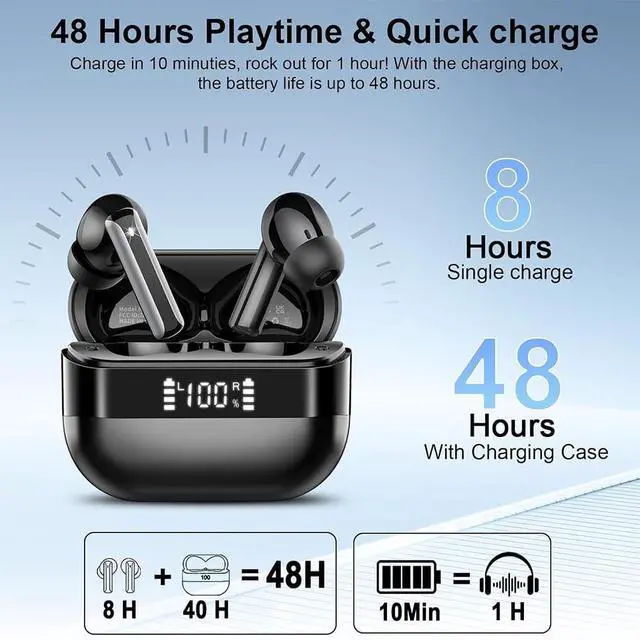 Alt view image 4 of 5 - ZKBSIAXD Wireless Earbuds Bluetooth 5.3, ENC Noise Cancelling in-Ear Headphones with LED Power Display Charging Case, 48H Playtime, 8H Single Charge, HiFi Stereo Sound, Touch Control for iOS An