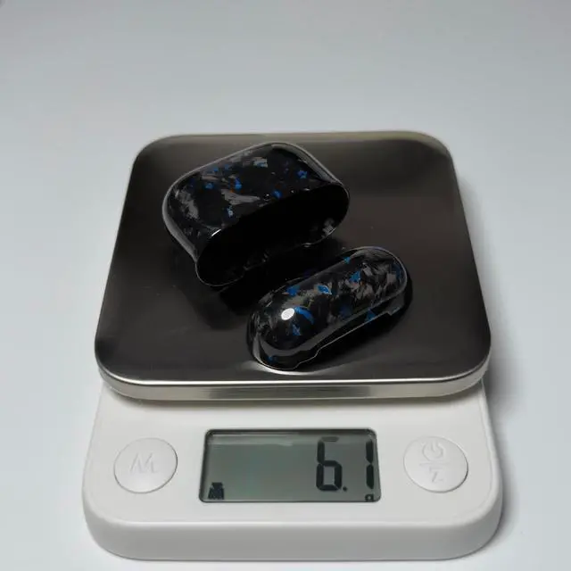 Alt view image 2 of 5 - Fiberri Real Forged Carbon Fiber Case for AirPods 4 (2024 Release) - Ultra-Thin & Lightweight Hard Shell Protective Cover - Supports MagSafe/Wireless Charging - Glossy Black/Blue