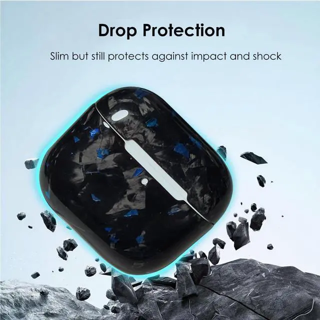 Alt view image 4 of 5 - Fiberri Real Forged Carbon Fiber Case for AirPods 4 (2024 Release) - Ultra-Thin & Lightweight Hard Shell Protective Cover - Supports MagSafe/Wireless Charging - Glossy Black/Blue