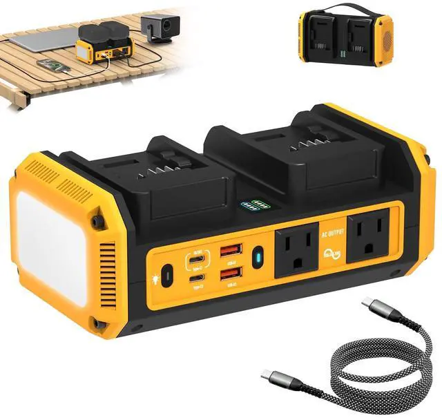 Main image of Kzreect 350W Pure Sine Wave Power Inverter Compatible with Dewalt 20V Batteries, Dual-Battery Auto-Switch, DC 20V to AC 120V, 140W USB-C PD, 600lm LED Light (Battery Not Included)