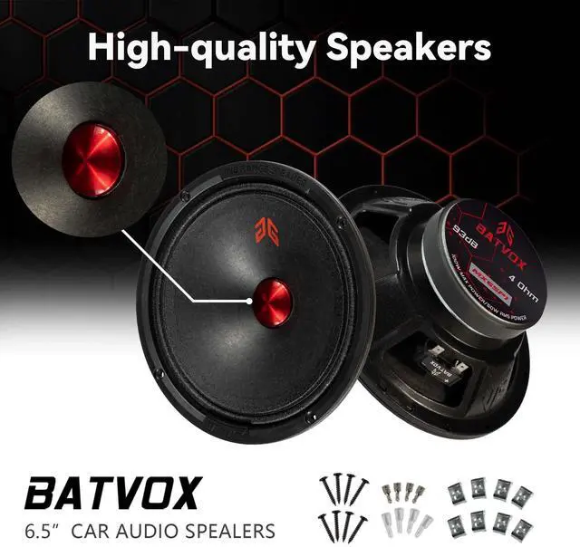 Alt view image 2 of 5 - GRTSKY MX65P1 Loudspeaker 6.5 Inch Midrange 200 Watts 4 Ohms Red Dust Cap, Premium Quality Audio Door Speakers for Car or Truck Stereo Sound System, Black (2 Speakers)