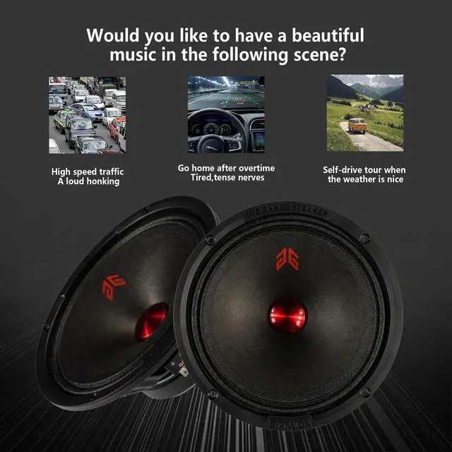 Alt view image 5 of 5 - GRTSKY MX65P1 Loudspeaker 6.5 Inch Midrange 200 Watts 4 Ohms Red Dust Cap, Premium Quality Audio Door Speakers for Car or Truck Stereo Sound System, Black (2 Speakers)