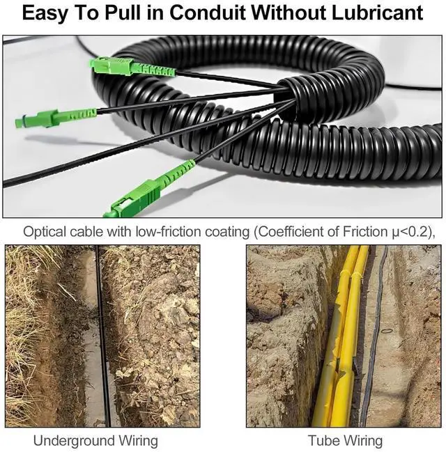 Alt view image 5 of 5 - 75M(246ft) Armored Fiber Optic Internet Cable SC/APC to SC/APC Single-Mode 9/125m OS1/OS2 Simplex Patch Cord, Heavy-Duty 3mm OD, LSZH, Black