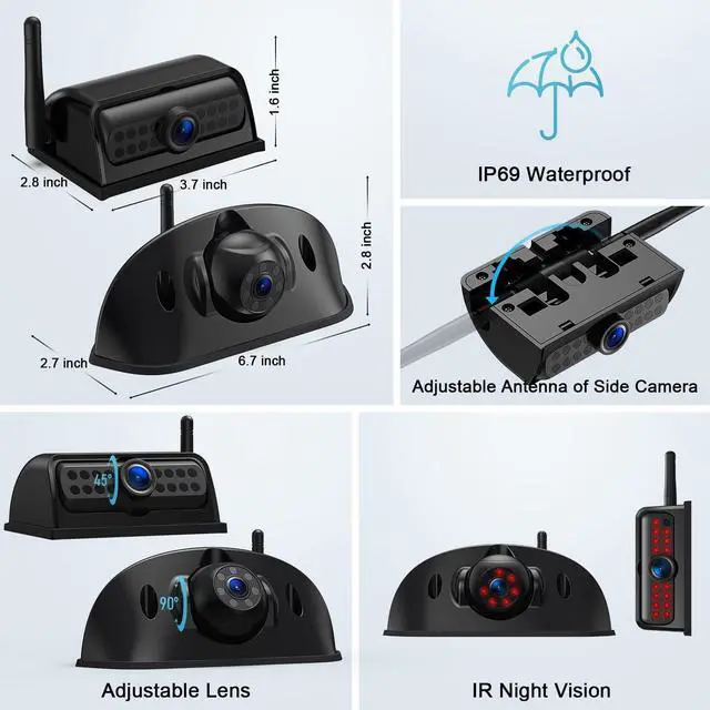 Alt view image 2 of 4 - Fookoo HD 1080P Single Wireless Side View Camera, 15 IR Lights, IP69 Waterproof for Fookoo Model: D10Y1, D10Y2, D10Y3, D10Y4 - DW10Y5(CS)