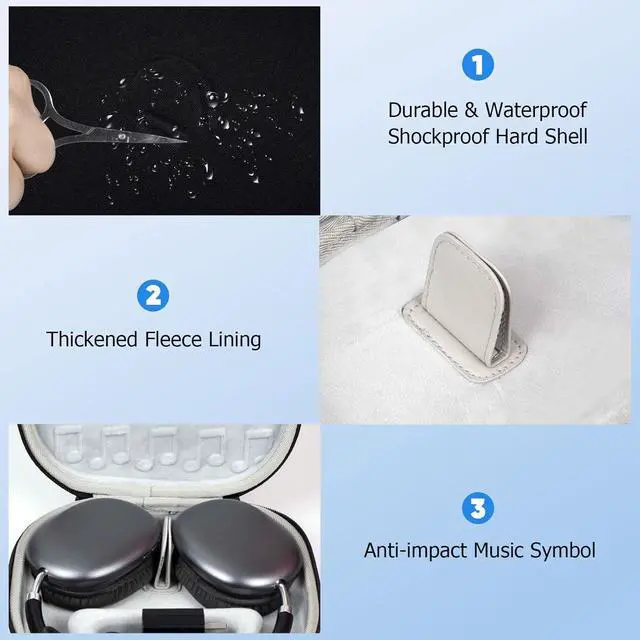 Alt view image 3 of 5 - Smart Hard Case for AirPods Max, Portable Travel Carrying Cover, New Dedicated Hard Shell Storage Organizer Box for AirPods Max with Detachable Shoulder Strap