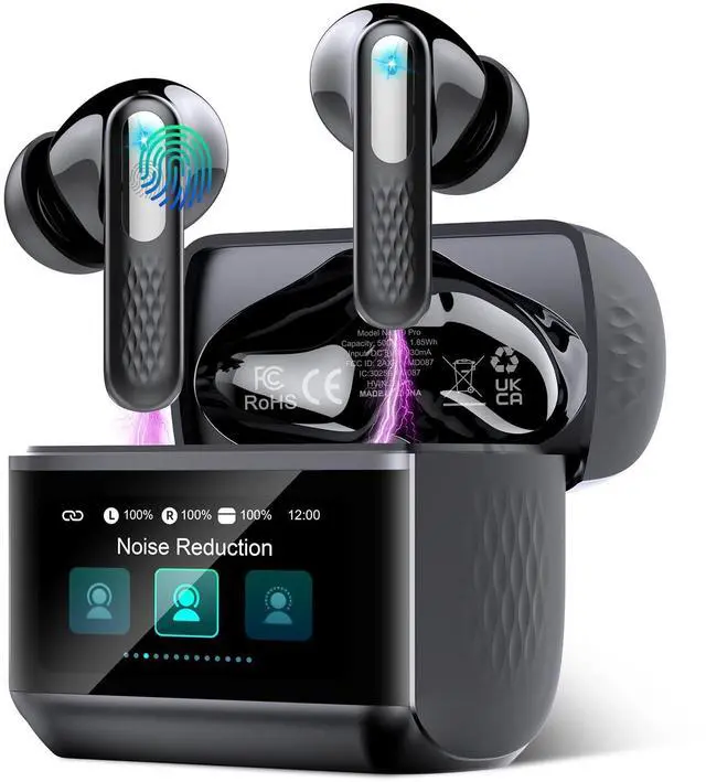 Main image of ZYHKON Wireless Earbuds with Touch Screen, Bluetooth 5.4 Headphones, ANC/ENC Noise Cancelling, 48H HiFi Stereo Bluetooth Ear Buds with 5 EQ Modes, Transparency Mode, IPX7 Earphones, Black