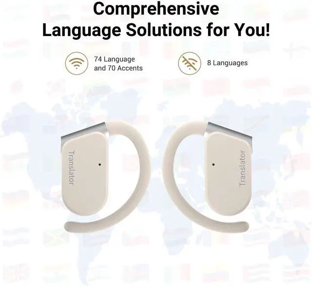 Alt view image 2 of 5 - ANFIER M9 AI Language Translator Earbuds Open-Ear Headphones Support 144 Languages & Accents Translation Earbuds Real Time Translator Device, Snug Fit, Ergonomic Ear Hooks Beige (With Offline Package)