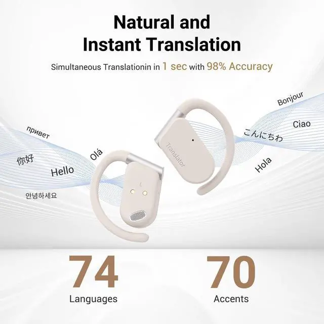 Alt view image 3 of 5 - ANFIER M9 AI Language Translator Earbuds Open-Ear Headphones Support 144 Languages & Accents Translation Earbuds Real Time Translator Device, Snug Fit, Ergonomic Ear Hooks Beige (With Offline Package)