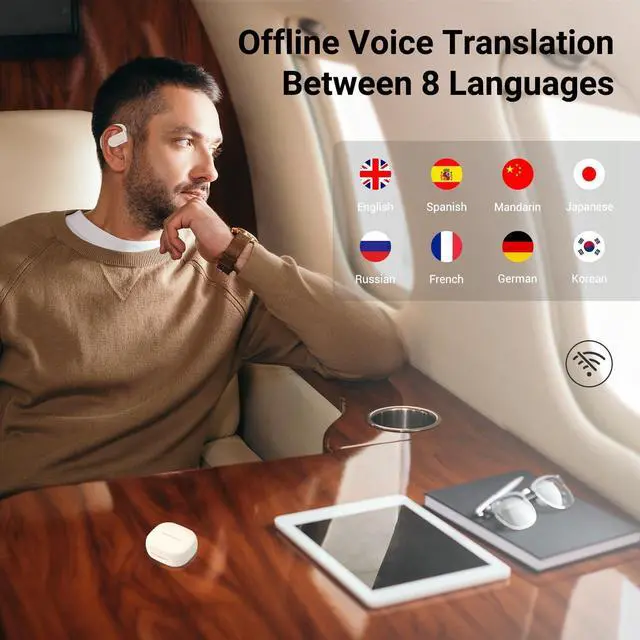 Alt view image 4 of 5 - ANFIER M9 AI Language Translator Earbuds Open-Ear Headphones Support 144 Languages & Accents Translation Earbuds Real Time Translator Device, Snug Fit, Ergonomic Ear Hooks Beige (With Offline Package)