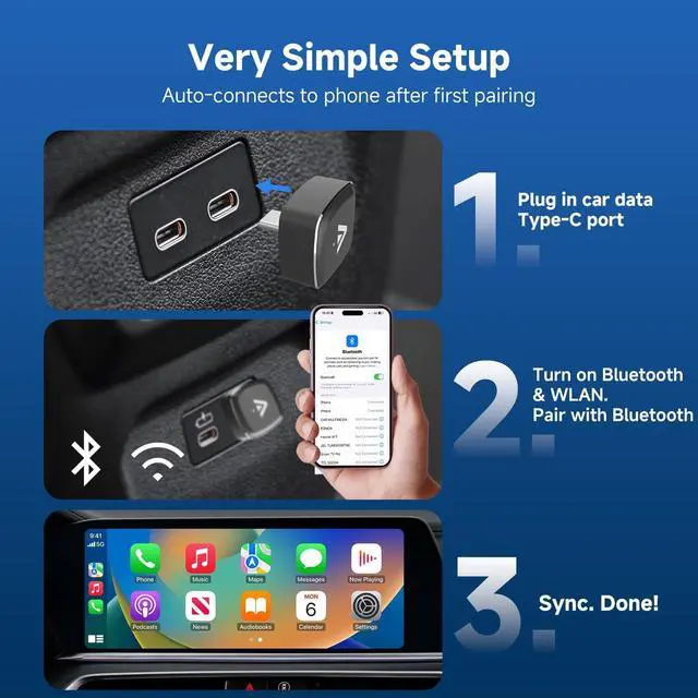 Alt view image 5 of 5 - Type-C 2-in-1 Wireless CarPlay & Android Auto Adapter, Metal USB-C Mini Plug & Play Car Play Dongle, Converts Factory Wired Connection to Wireless for Car 2016+, OTA, No Lag for iPhone &