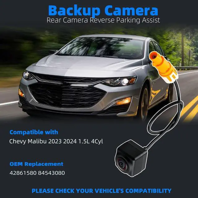 Alt view image 2 of 5 - 84543080 Backup Camera Compatible with Chevy Malibu 2023 2024 1.5L 4Cyl, Rear Camera Reverse Parking Assist Installation Monitor Systems Replaces# 42861580