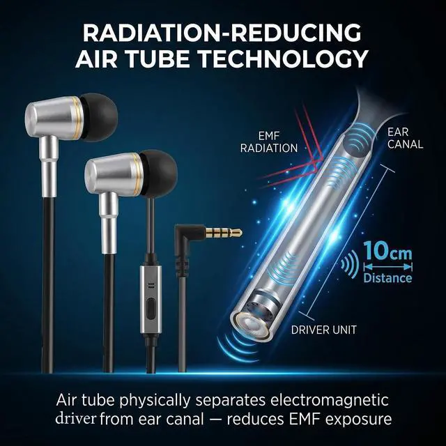 Alt view image 2 of 5 - YESBO Transparent air Tube Headphones with Microphone and 3.5mm Audio Jack (White) for Safe and Healthy Hearing (Black Silver)