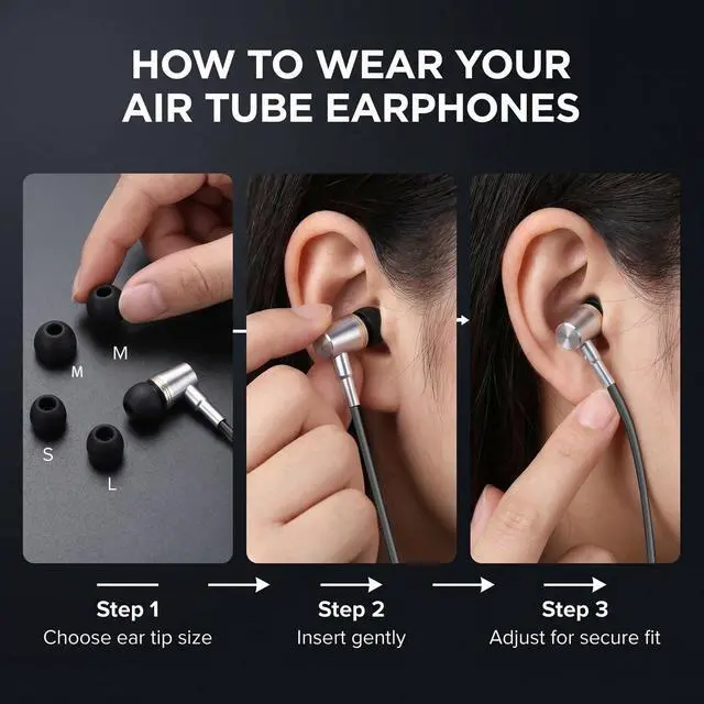 Alt view image 5 of 5 - YESBO Transparent air Tube Headphones with Microphone and 3.5mm Audio Jack (White) for Safe and Healthy Hearing (Black Silver)